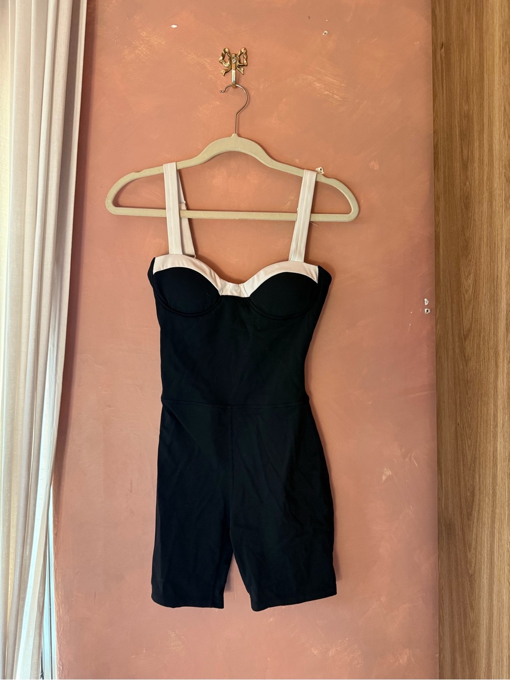 Fitted Black workout Romper with Contrast White Trim